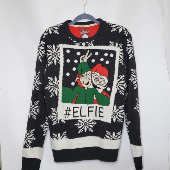 Brave Soul Ugly Christmas Sweater Sz Large Charcoal Grey Snowflakes Santa Unisex - Picture 2 of 12